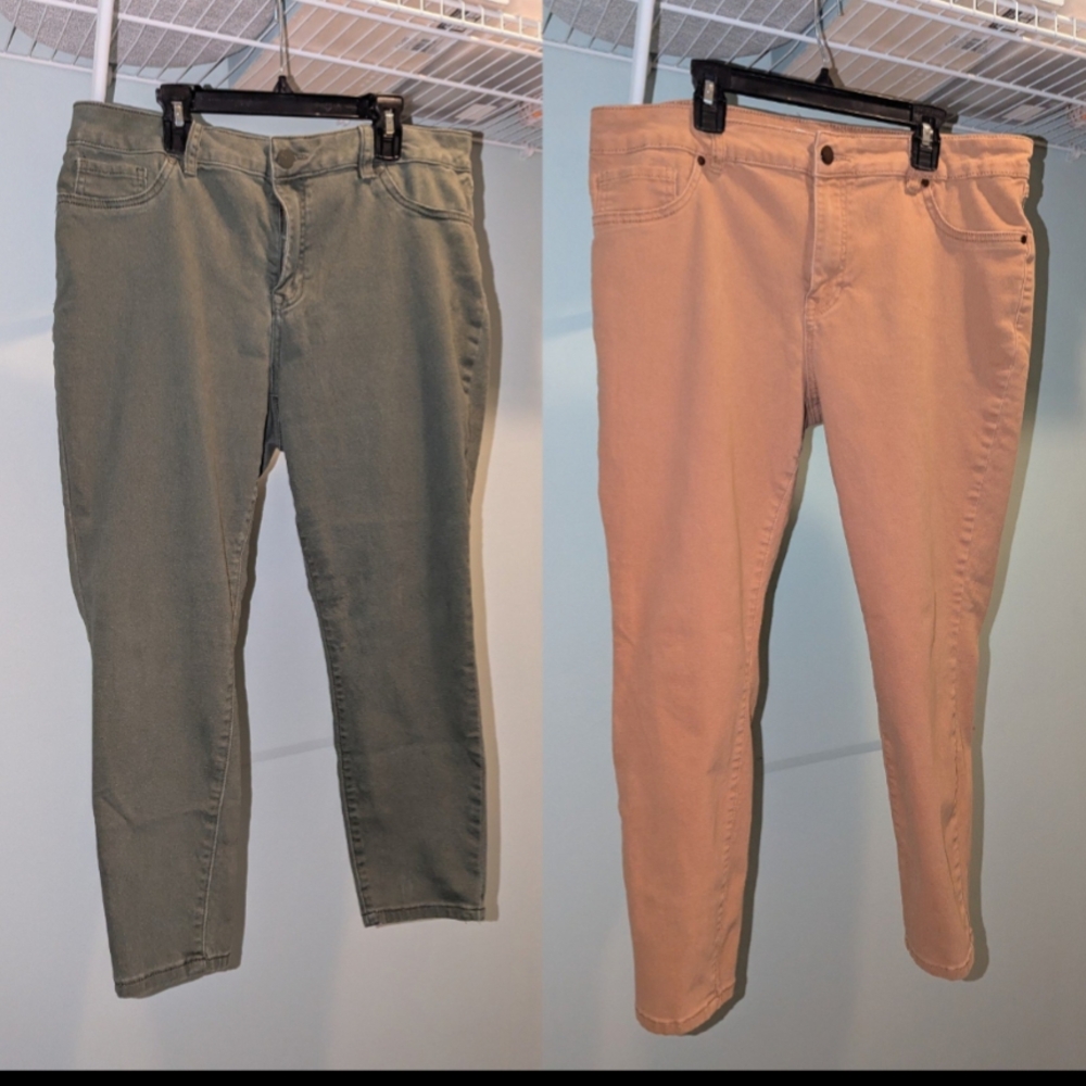Women's Jeans in Olive and Peach